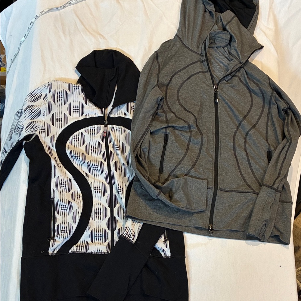 Lululemon Set/2 Scuba Hoodies/ High Neck Women Large Black/Gray/WhiteZip-Up Down